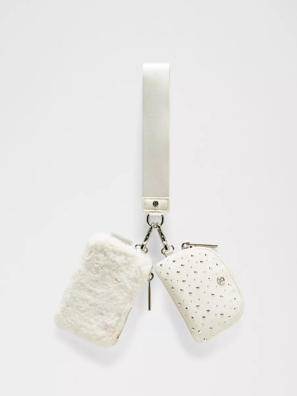 lululemon White Double Pouch Wristlet with Studded Accent